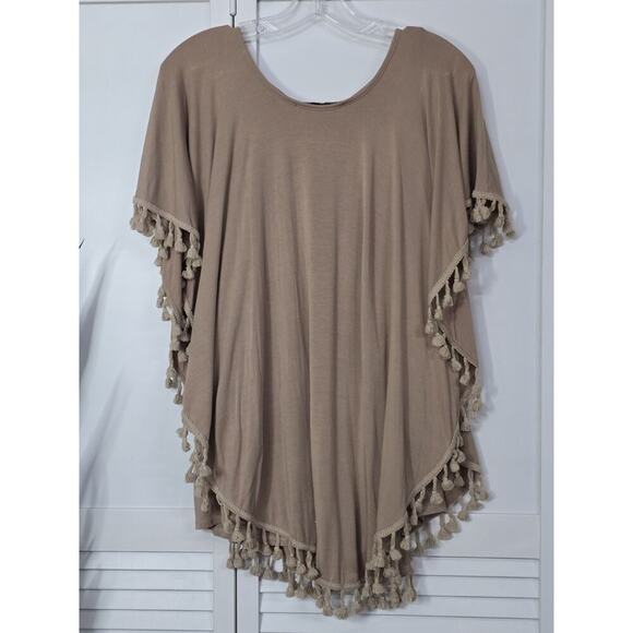ANTHROPOLOGIE ERI+ALI sz M Tan Tasseled Poncho Layered Top EUC Boho Festival - Picture 8 of 8